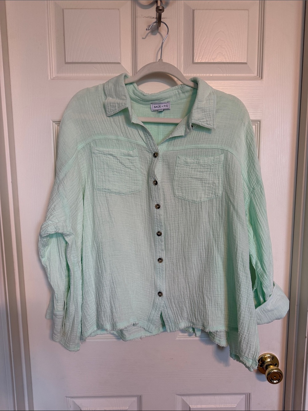 Sage & Fig Mint Button-Down Gauze Shirt